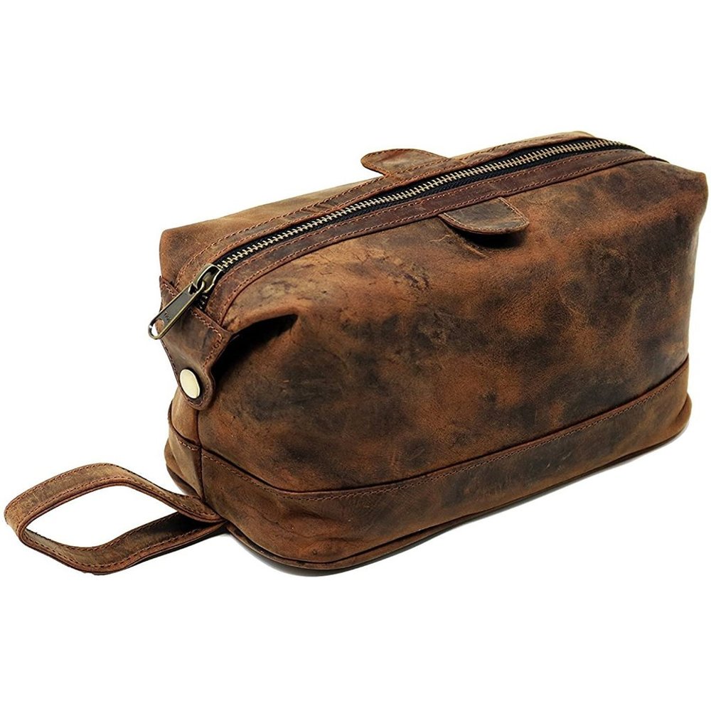 Top Grain Buffalo Leather Toiletry Bag Waterproof Dopp Kit Shaving Grooming bag
